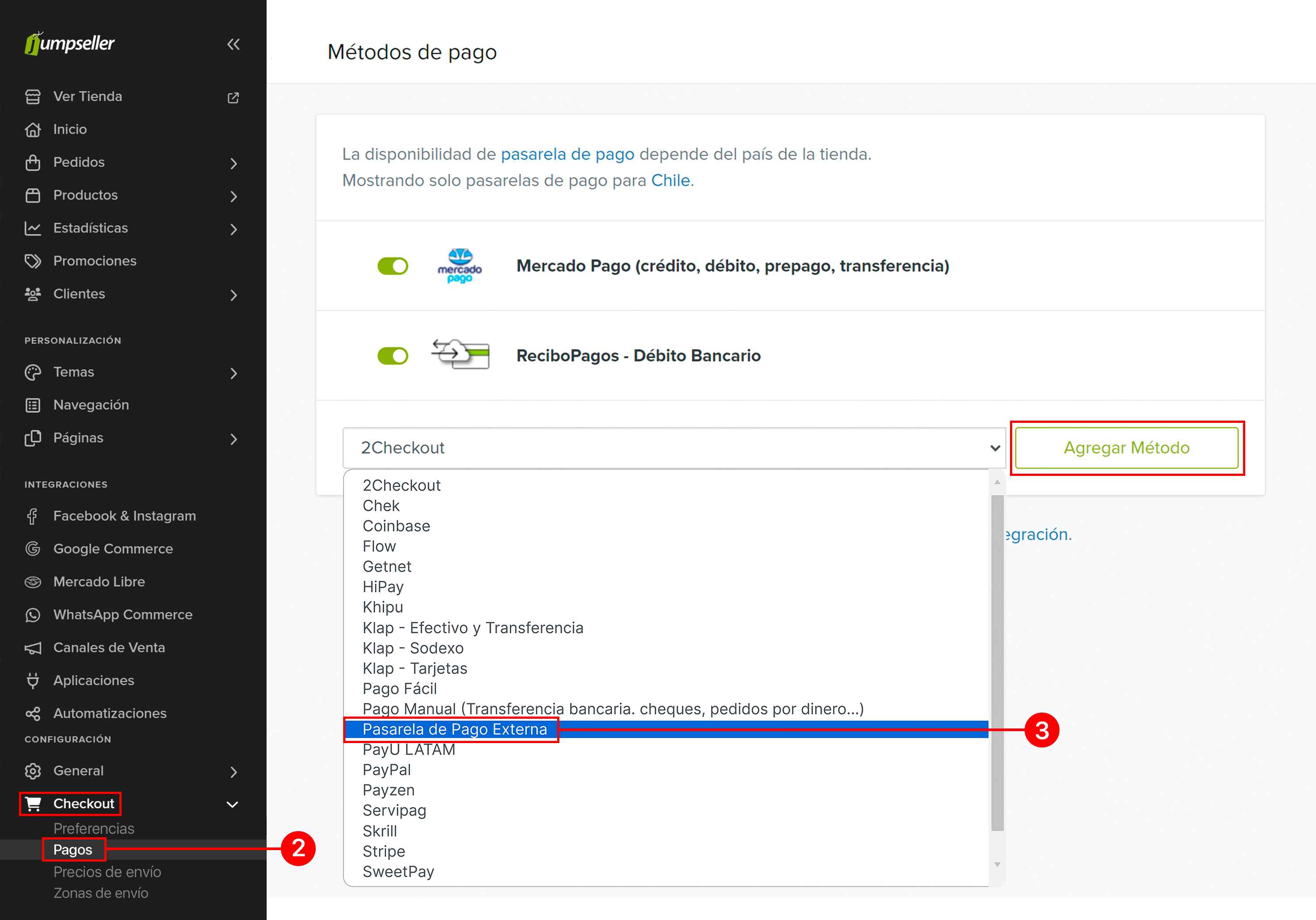 Imagen 1 del paso a paso para integrar Recibo Pagos a tu página Web con JumpSeller
